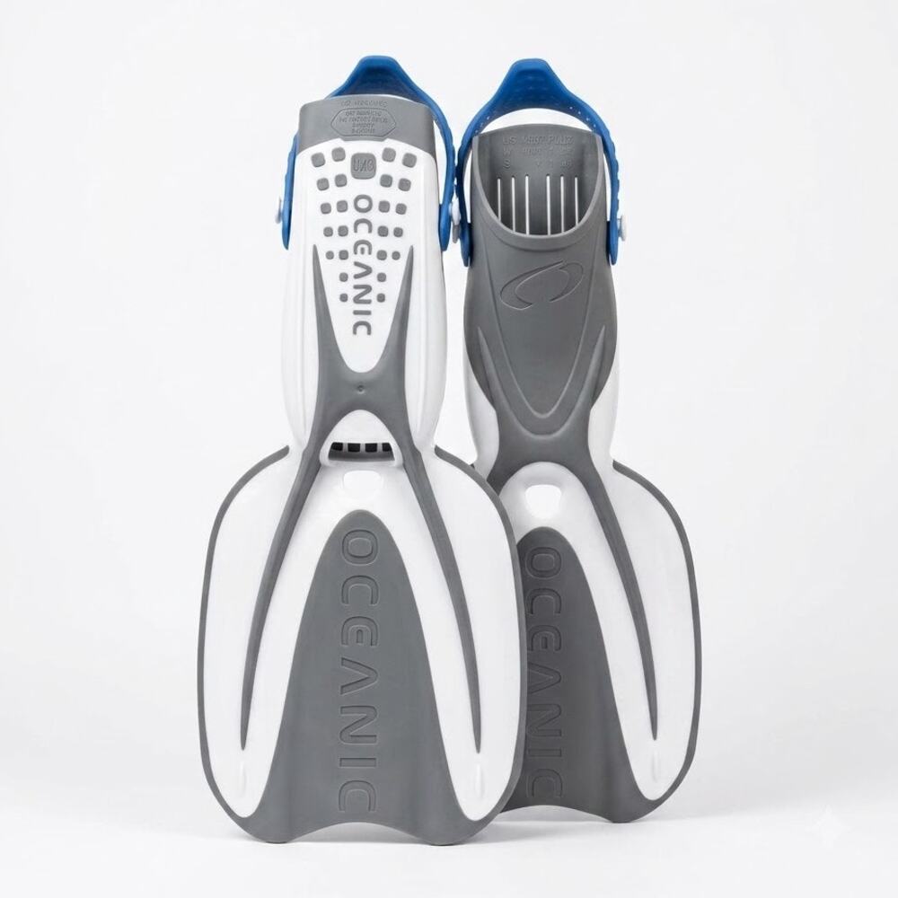 Oceanic Manta Ray Snorkeling Fins Flippers Gray Blue White Large XL